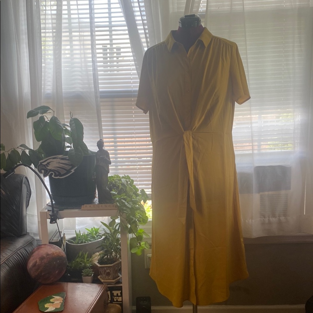 DuJuor Yellow Polo Collar Maxi Bohemian Dress for Casual Occasions